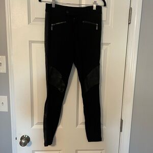 Eva Longoria | Black Leather Panel Detail Pants | Size 4